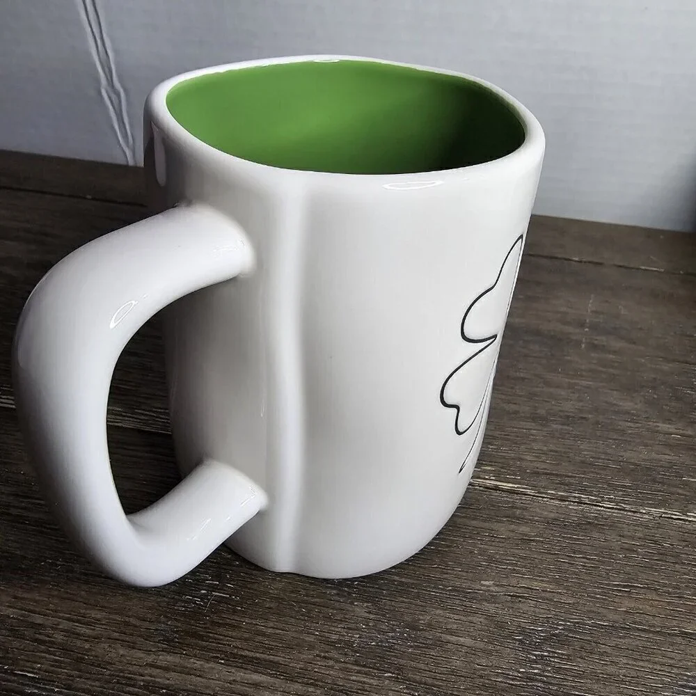 NWT Rae Dunn Artisan Kiss Me St Patrick's Day Mug Double Sided Four Leaf Clover